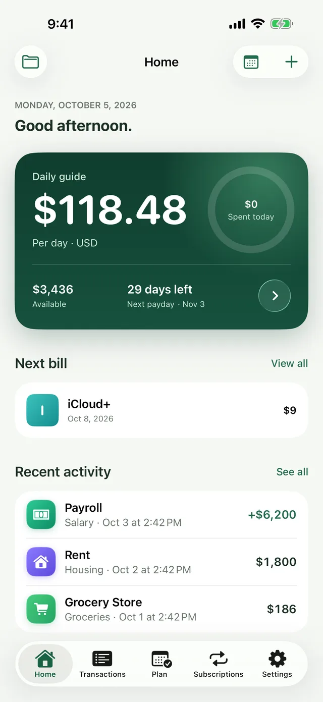 Home screen with the Daily guide