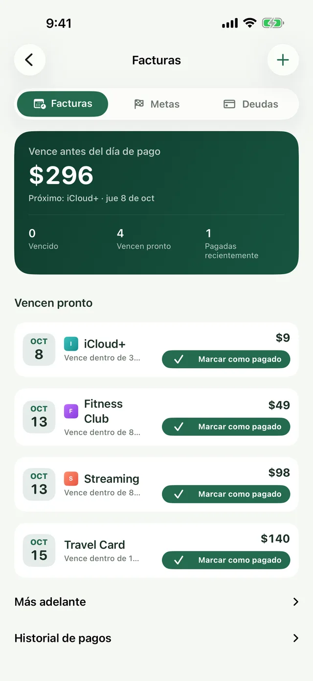 Pantalla de facturas que vencen antes de cobrar
